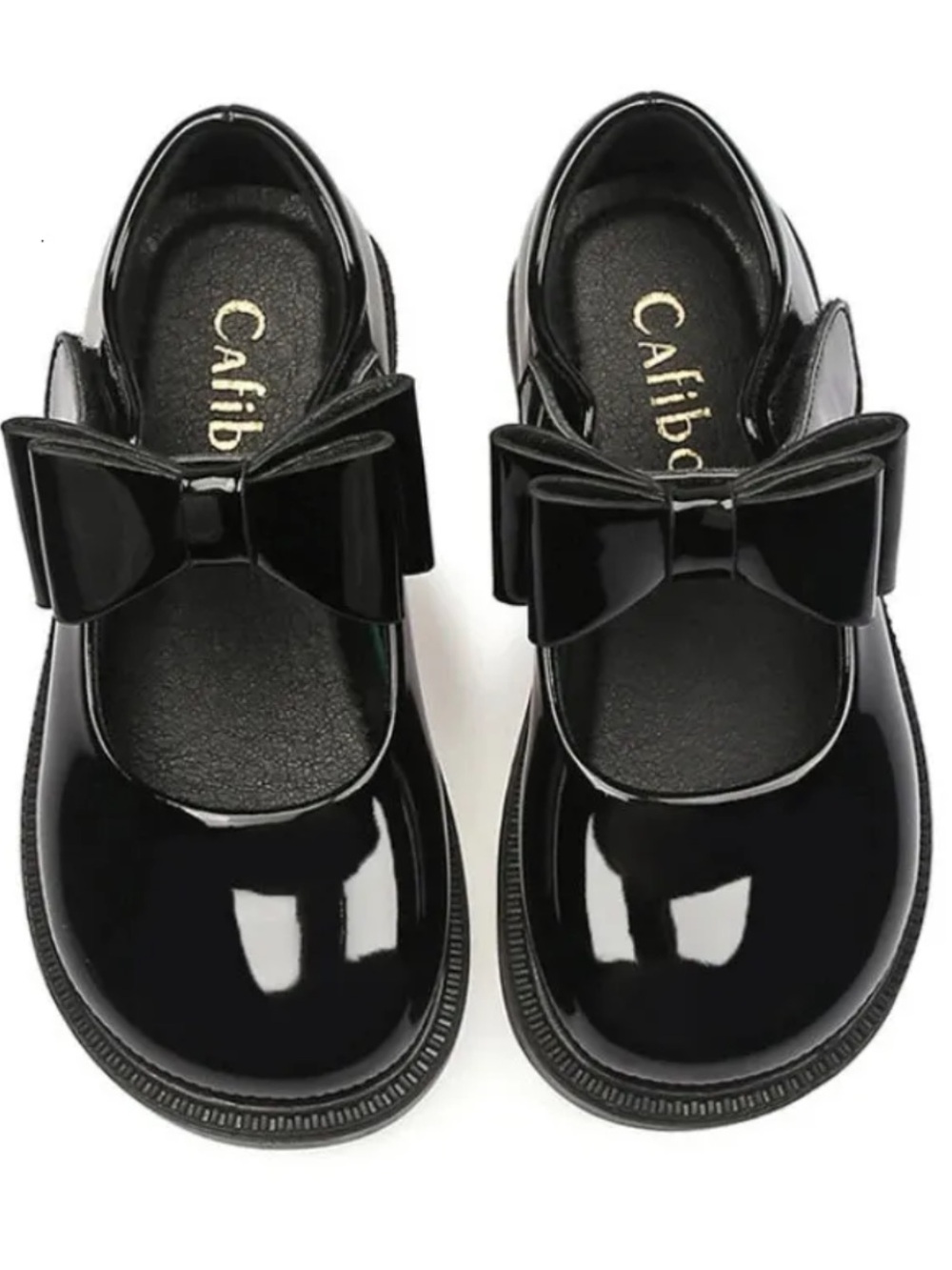 Girls Black Patent Mary Jane Shoes with Bow [Big Girl Size 1.5]